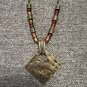 Hammered Brass and Bead Necklace